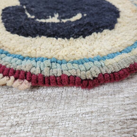 VTG Black Cat Fays Garret Seat Cushion Rug Round Hand Hook Loop Signed Folk Art - Picture 8 of 16